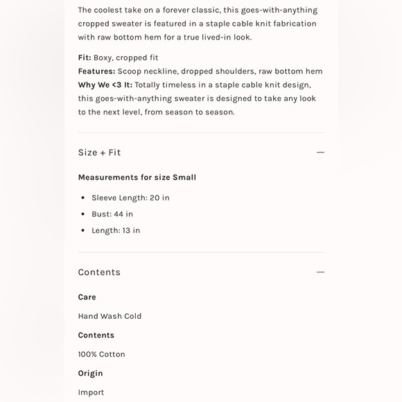 Free People 100% Cotton Tuesday Cream Cable Knit Cropped Sweater Size Medium - Picture 11 of 12